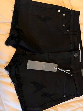 Kids Black Frayed Hem Denim Shorts